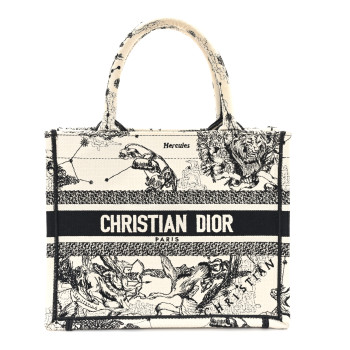 CHRISTIAN DIOR Canvas Embroidered Small Zodiac Toile De Jouy Book Tote Latte