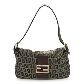 FENDI Zucchino Vitello Baguette Mogano Panna Bruciato