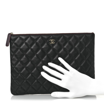 CHANEL Lambskin Quilted Medium Cosmetic Case Black