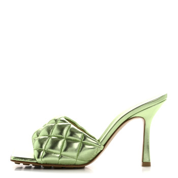 BOTTEGA VENETA Metallic Nappa Reflection Matelasse Padded Mule Sandals 37.5 Pistachio