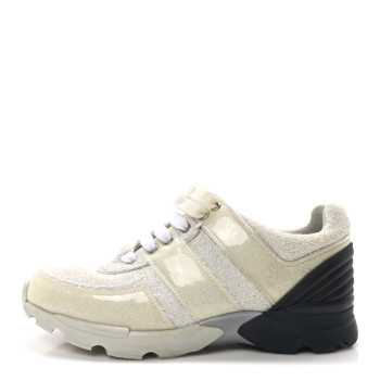 CHANEL Iridescent Terry Cloth PVC Calfskin Sneakers 38.5 Silver