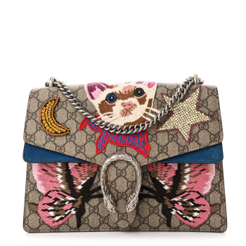 GUCCI GG Supreme Monogram Embroidered Medium Dionysus Shoulder Bag Blue