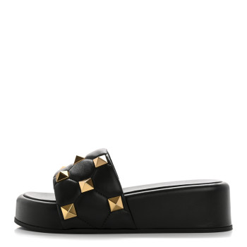VALENTINO GARAVANI Nappa Roman Stud 30/50mm Platform Slide Sandals 37.5 Black