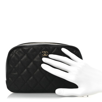 CHANEL Caviar Quilted Medium Curvy Pouch Cosmetic Case Black