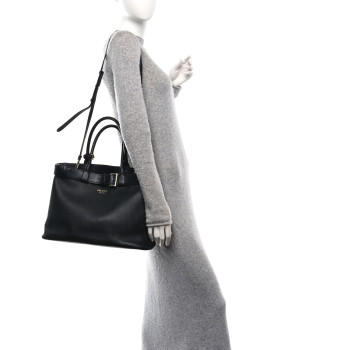 PRADA Soft Grain Calfskin Large Buckle Bag With Belt Black