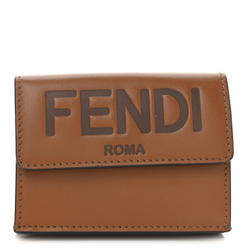 FENDI Vitello King Tamponato Logo Embossed Fold Over Card Holder Wallet Cuoio