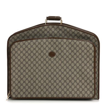 GUCCI GG Supreme Monogram Azalea Calfskin Retro Interlocking G Garment Bag Beige Ebony Brown Sugar