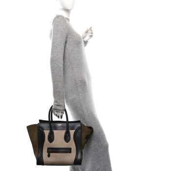 CELINE Satin Calfskin Suede Mini Tri-Color Luggage Seashell