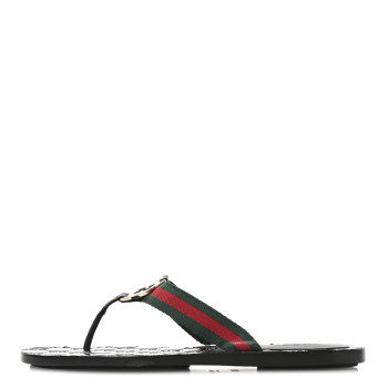 GUCCI Nylon Guccissima Web Womens Thong Sandals 36.5 Green Red Black