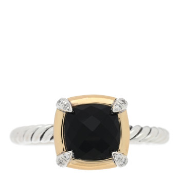 DAVID YURMAN Sterling Silver 18K Yellow Gold Diamond Black Onyx 7mm Petite Chatelaine Ring 51 5.75