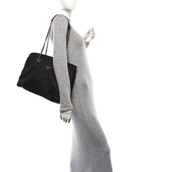 PRADA Tessuto Nylon Acciaio Chain Shoulder Bag Brown