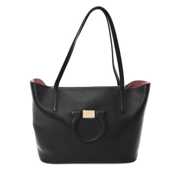 SALVATORE FERRAGAMO Grainy Calfskin Gancio City Tote Black