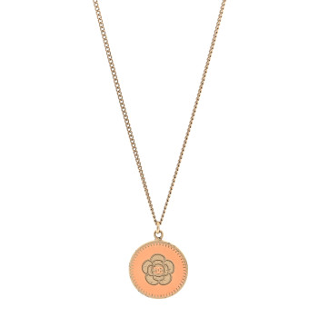 CHANEL Resin CC Camellia Coin Necklace Gold Pink