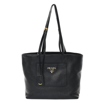 PRADA Vitello Daino Pocket Shopping Tote Black