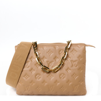 LOUIS VUITTON Lambskin Embossed Monogram Coussin PM Camel