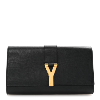 SAINT LAURENT Textured Calfskin Classic Y Ligne Clutch Black