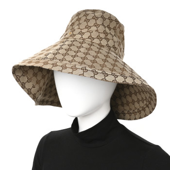 GUCCI Monogram Wide Brim Hat S 56 Beige
