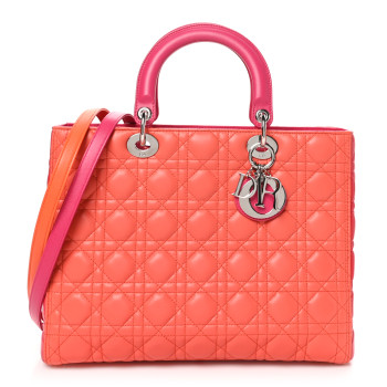 CHRISTIAN DIOR Lambskin Cannage Large Bi-Color Lady Dior Orange Fuchsia