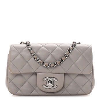CHANEL Lambskin Quilted Extra Mini Rectangular Flap Grey