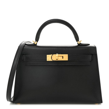 HERMES Chevre Chamkila Mini Kelly Sellier 20 Black