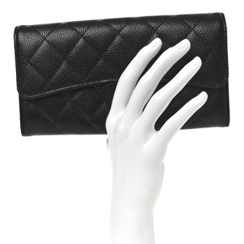 CHANEL Caviar Quilted Large Gusset Flap Wallet Black