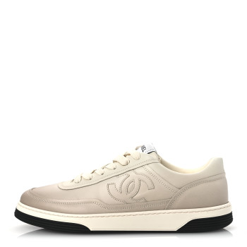 CHANEL Printed Calfskin Womens CC Logo Sneakers 40 Beige