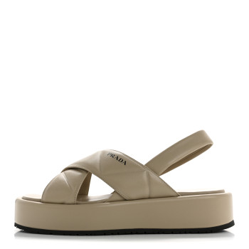 PRADA Nappa Quilted Padded Platform Slingback Sandals 37.5 Deserto PRADA Nappa Quilted Padded Platform Slingback Sandals 37.5 Deserto
