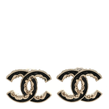 CHANEL Enamel CC Baroque Earrings Black Gold