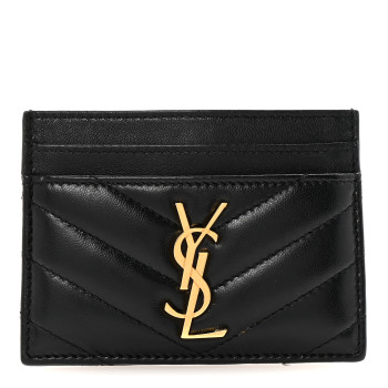 SAINT LAURENT Lambskin Matelasse Chevron Monogram Credit Card Case Black