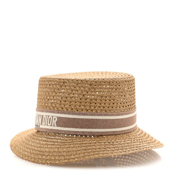 CHRISTIAN DIOR Straw Embroidered D-Bobby Large Brim Hat 58 Rose