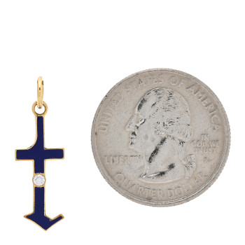 FOUNDRAE 18K Yellow Gold Diamond Enamel Point Initial T Charm Blue