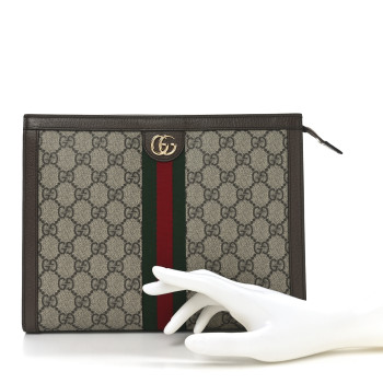 GUCCI GG Supreme Monogram Web Ophidia Pouch Brown