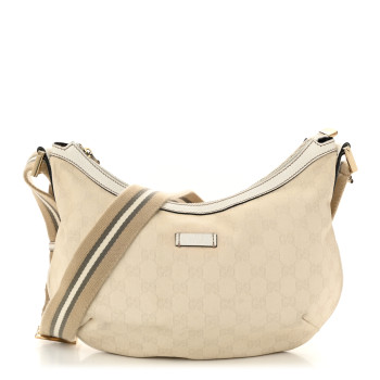 GUCCI Monogram Web Medium Half Moon Hobo White