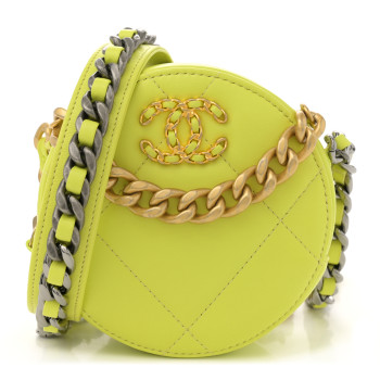CHANEL Lambskin Quilted Chanel 19 Round Clutch With Chain Yellow