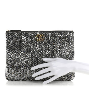 CHANEL Sequins Medium 19 Pouch Silver