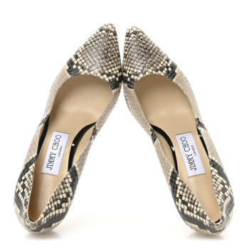 JIMMY CHOO Calfskin Snakeskin Embossed Romy 85 Pumps 38 Natural