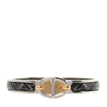 HERMES Enamel Mini Mors A Jouets Clic Chaine d'Ancre Bracelet PM Platine Noir