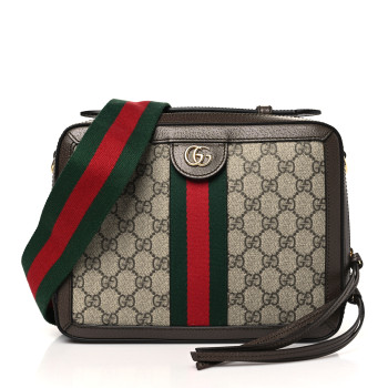 GUCCI GG Supreme Monogram Web Small Ophidia Top Handle Shoulder Bag Brown