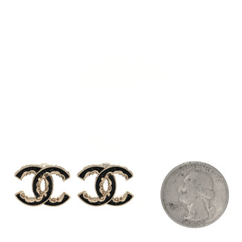 CHANEL Enamel CC Baroque Earrings Black Gold
