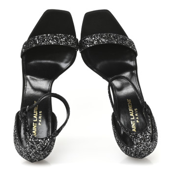 SAINT LAURENT Glitter Amber 105 Ankle Strap Sandals 39.5 Black