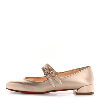 CHRISTIAN LOUBOUTIN Calf Laminato Satin Sweet Jane Flats 36 Leche