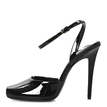 SAINT LAURENT Patent Calfskin La Scandale 110 Sandals 38 Black