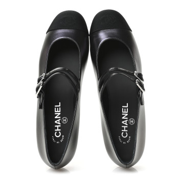 CHANEL Lambskin Grosgrain Mary Jane Flats 39.5 Black