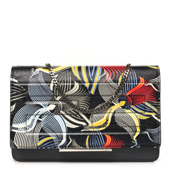 FENDI Calfskin Orchid Flamingo Tube Wallet on Chain Black Multicolor