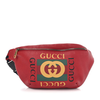 GUCCI Grained Calfskin Logo Belt Bag Hibiscus Red