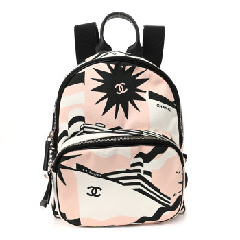 CHANEL Canvas Cruise La Pausa Print Backpack Pink White Black