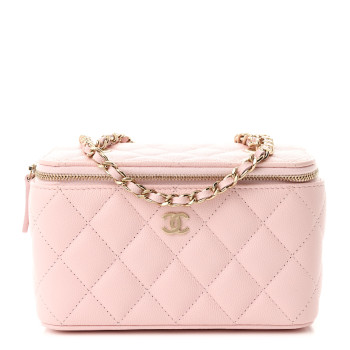 CHANEL Caviar Quilted Small Vanity Case With Chain Light Pink