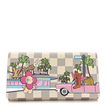 LOUIS VUITTON Damier Azur 2021 Christmas Animation Hollywood Sarah Wallet Fuchsia