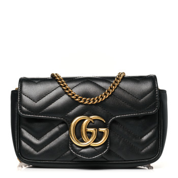 GUCCI Calfskin Matelasse Super Mini GG Marmont Shoulder Bag Black