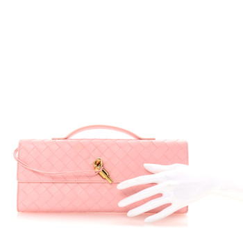 BOTTEGA VENETA Nappa Intrecciato Long Andiamo Top Handle Clutch Rose